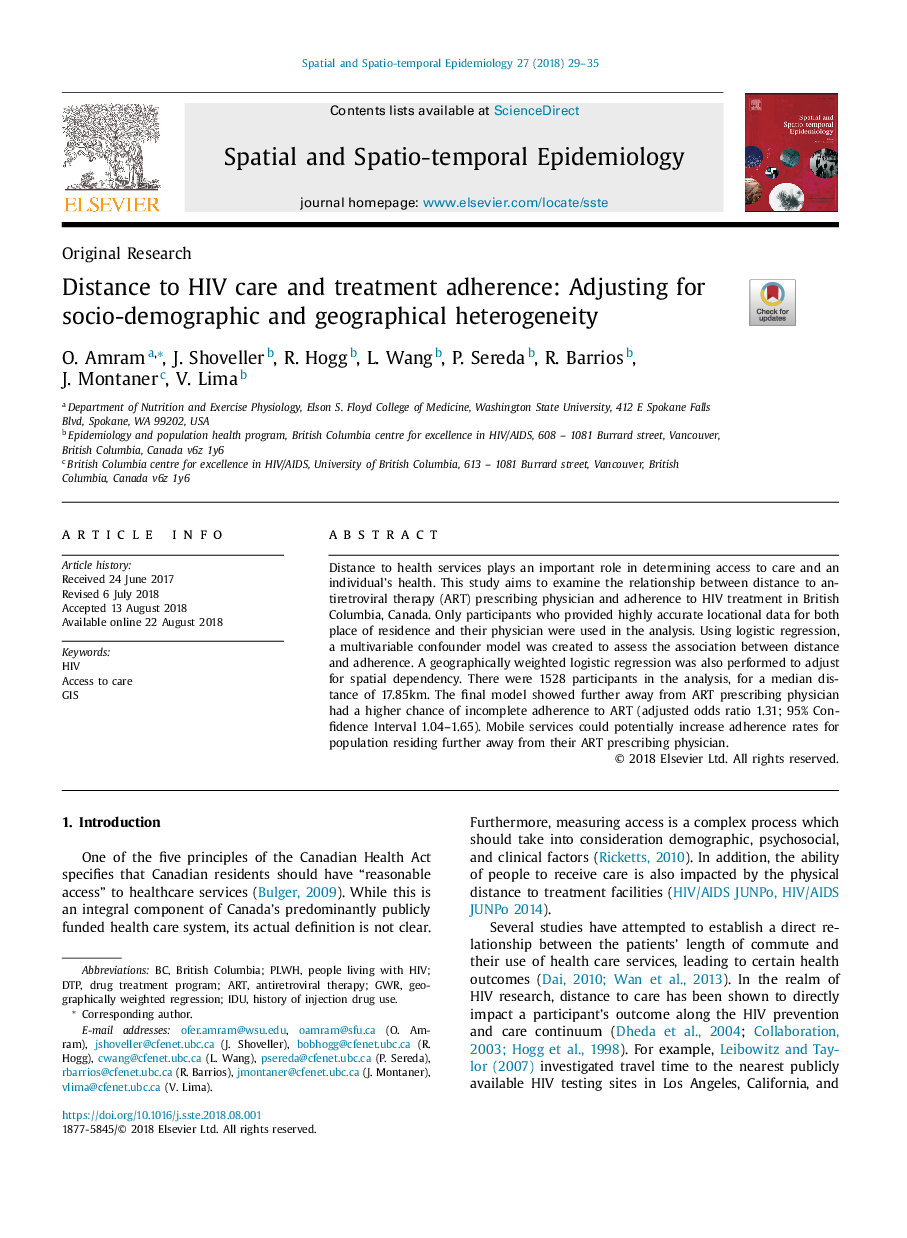 Distance to HIV care and treatment adherence: Adjusting for socio-demographic and geographical heterogeneity