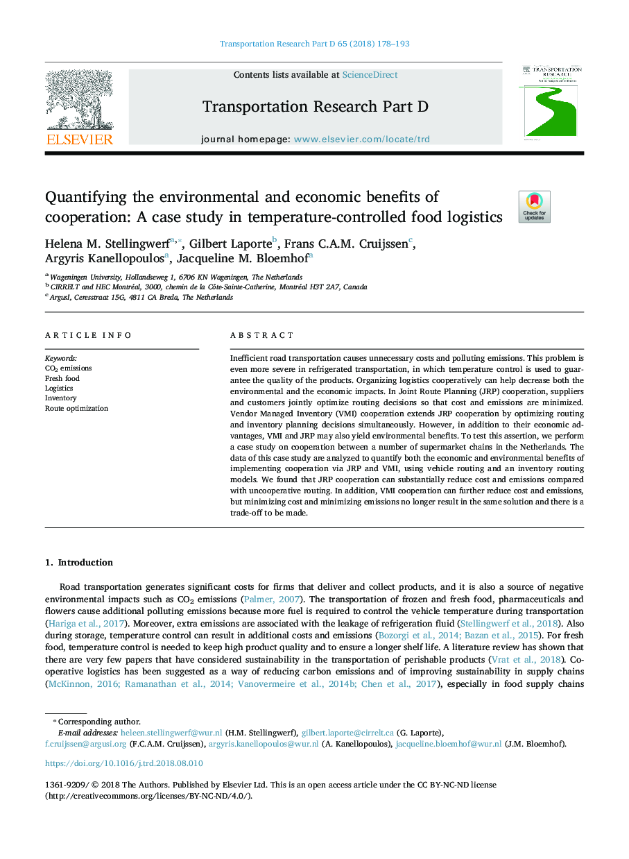 Quantifying the environmental and economic benefits of cooperation: A case study in temperature-controlled food logistics