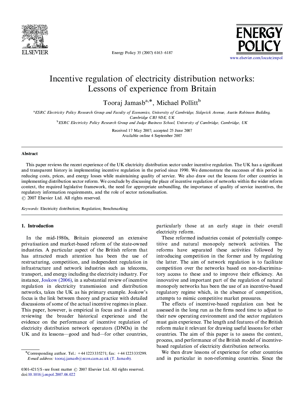 Incentive regulation of electricity distribution networks: Lessons of experience from Britain