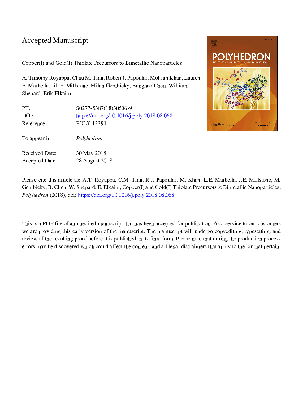 Copper(I) and gold(I) thiolate precursors to bimetallic nanoparticles