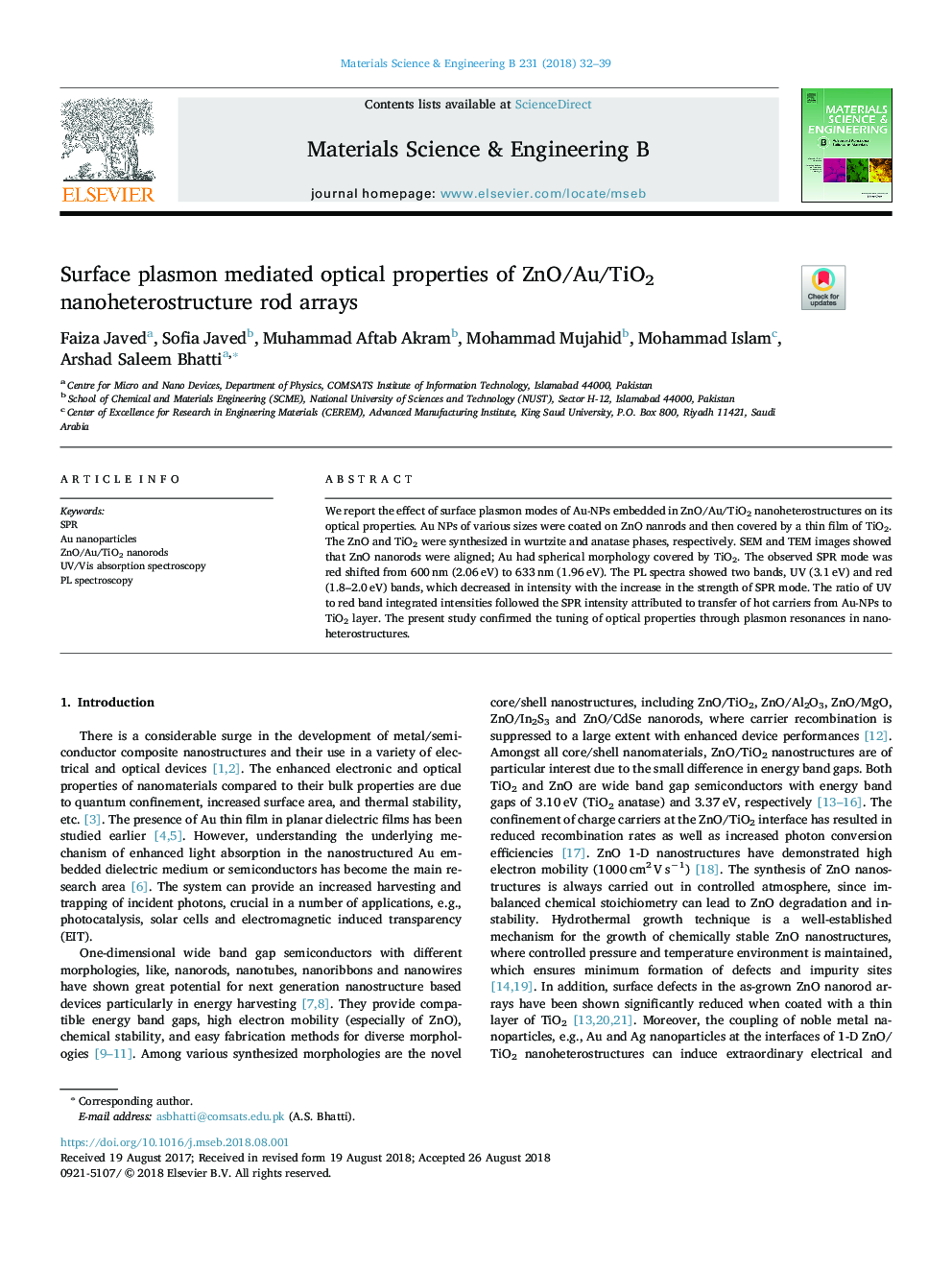 Surface plasmon mediated optical properties of ZnO/Au/TiO2 nanoheterostructure rod arrays