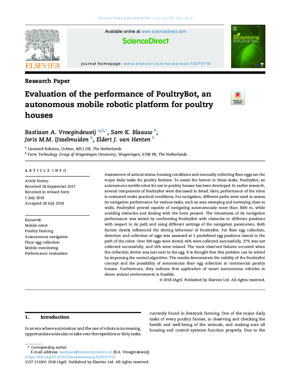 Evaluation of the performance of PoultryBot, an autonomous mobile robotic platform for poultry houses