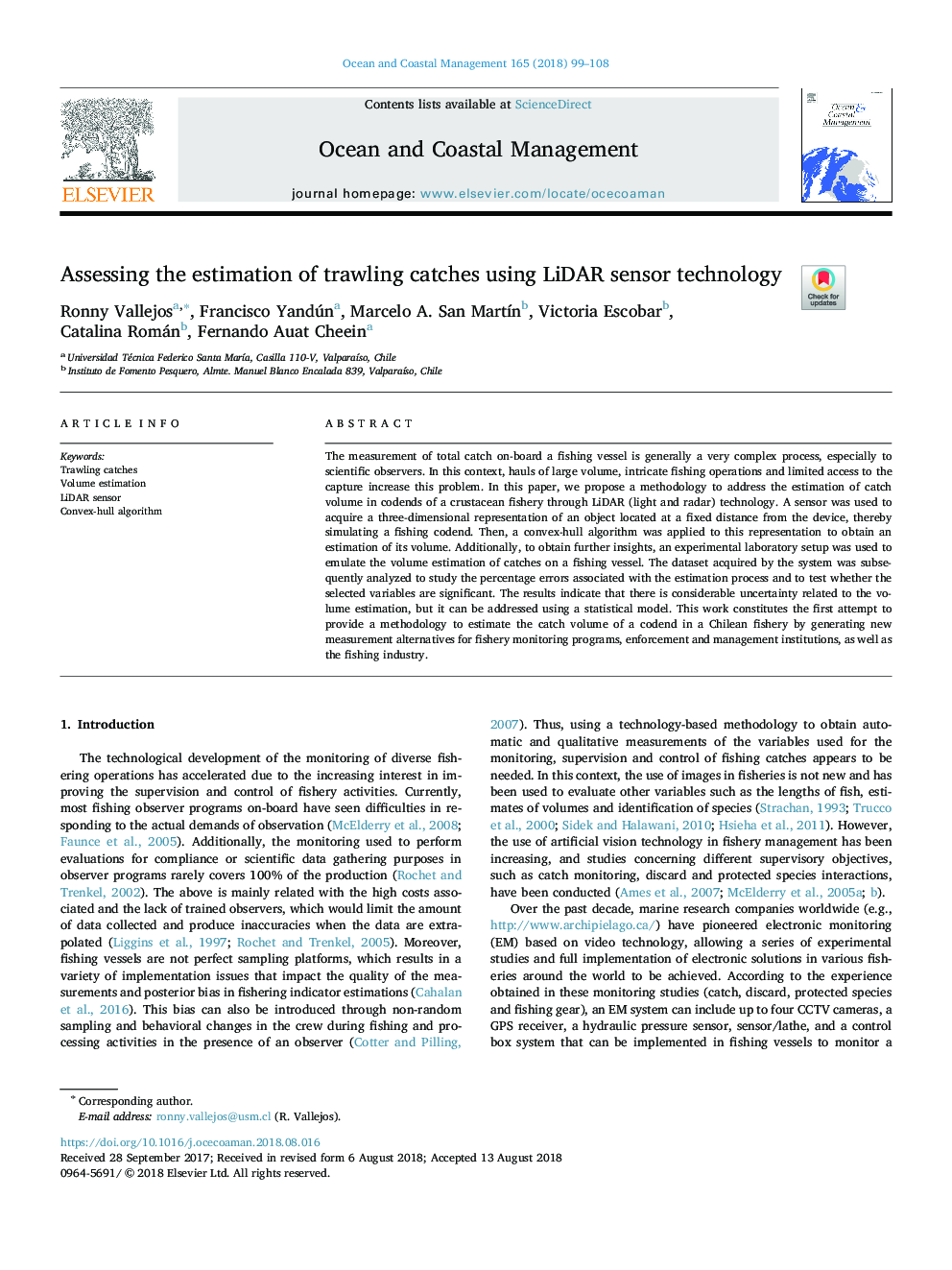 Assessing the estimation of trawling catches using LiDAR sensor technology