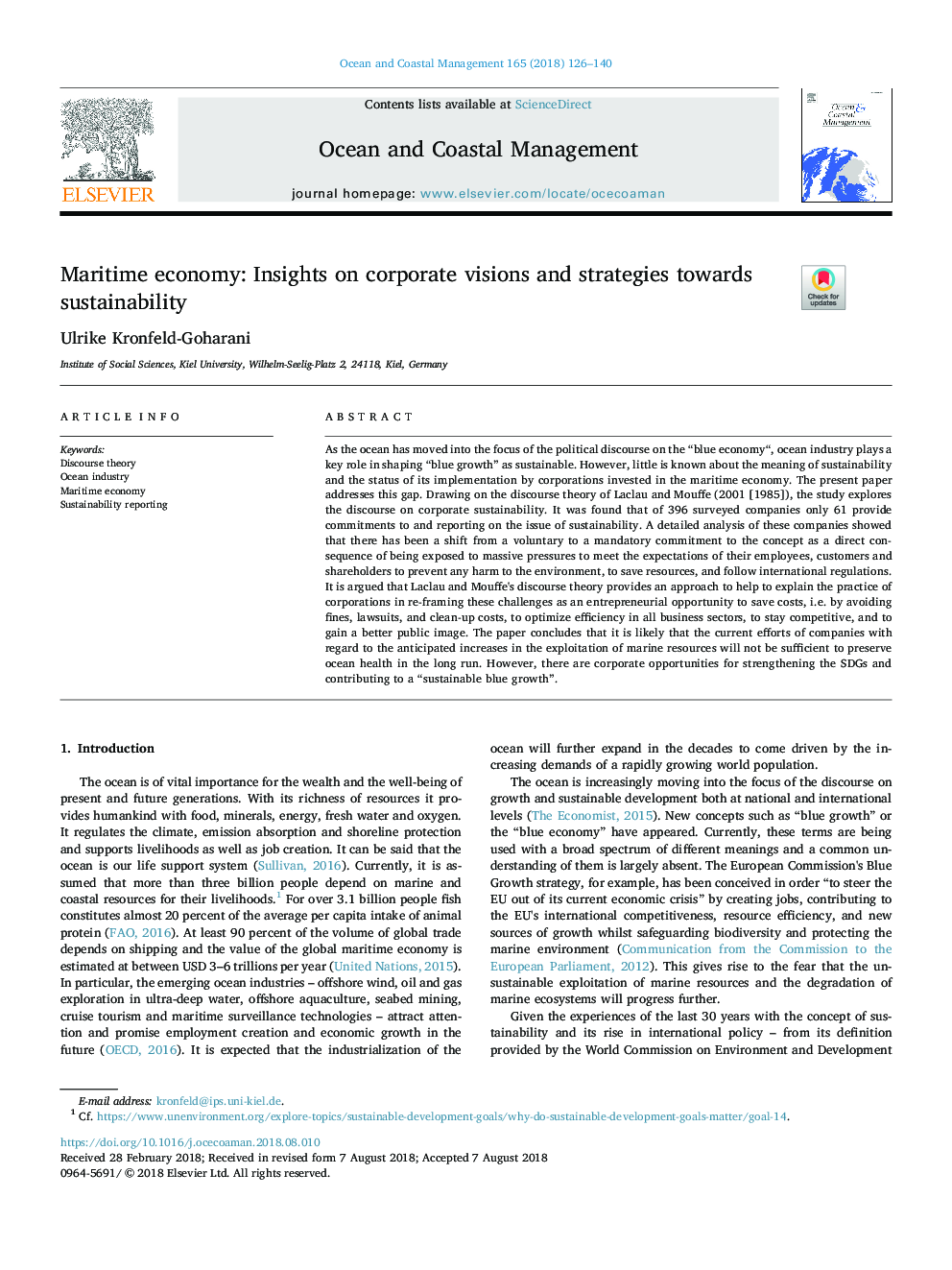 Maritime economy: Insights on corporate visions and strategies towards sustainability