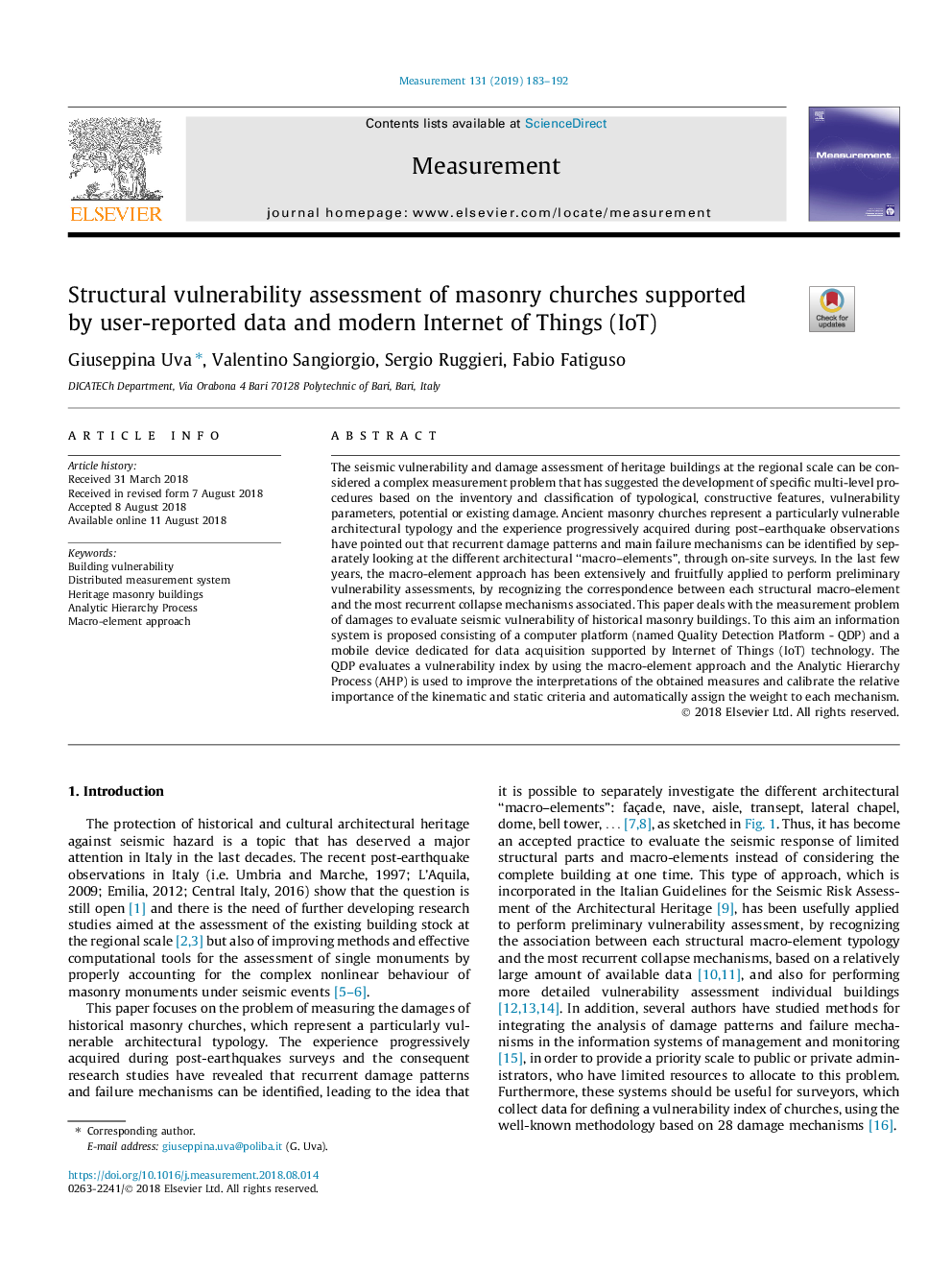 Structural vulnerability assessment of masonry churches supported by user-reported data and modern Internet of Things (IoT)