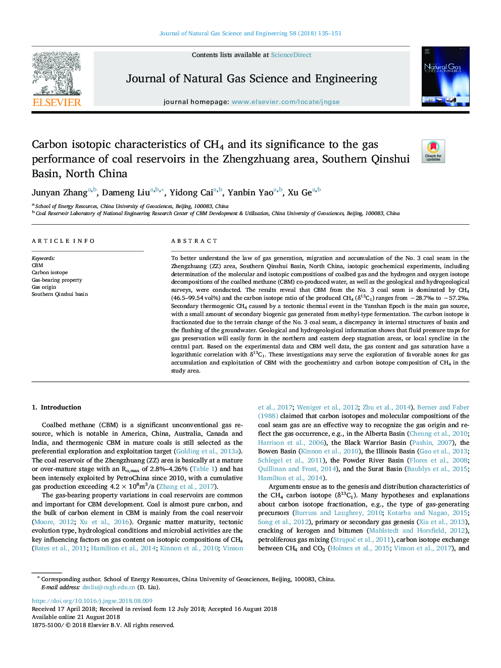 Carbon isotopic characteristics of CH4 and its significance to the gas performance of coal reservoirs in the Zhengzhuang area, Southern Qinshui Basin, North China