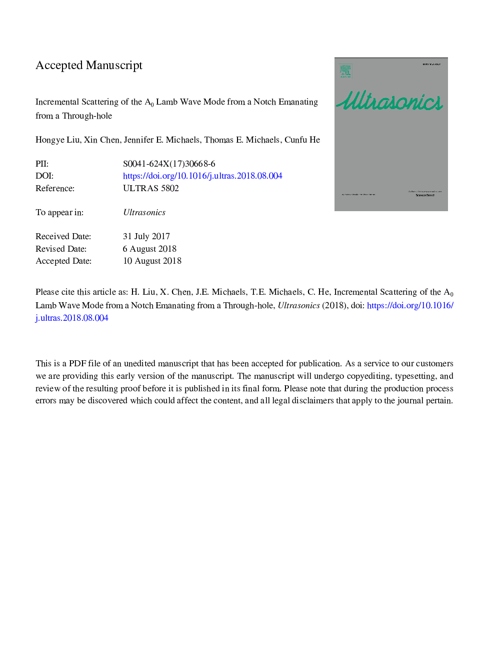 Incremental scattering of the A0 Lamb wave mode from a notch emanating from a through-hole