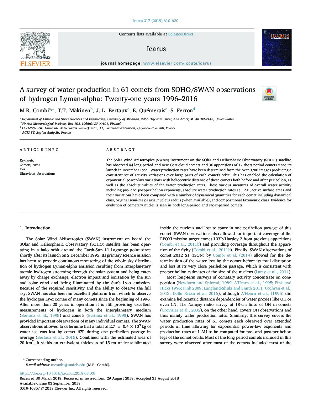 A survey of water production in 61 comets from SOHO/SWAN observations of hydrogen Lyman-alpha: Twenty-one years 1996-2016