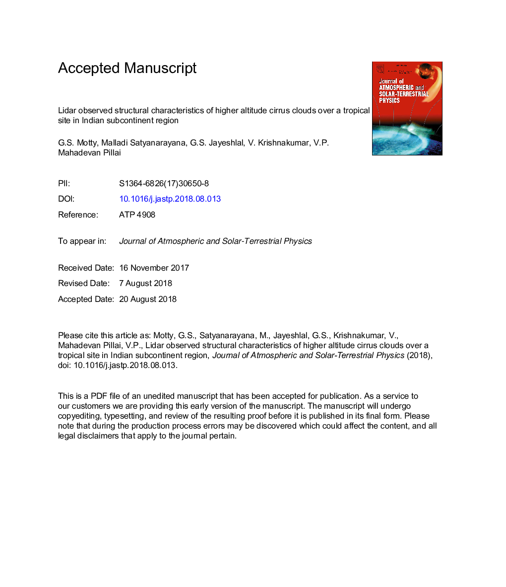 Lidar observed structural characteristics of higher altitude cirrus clouds over a tropical site in Indian subcontinent region