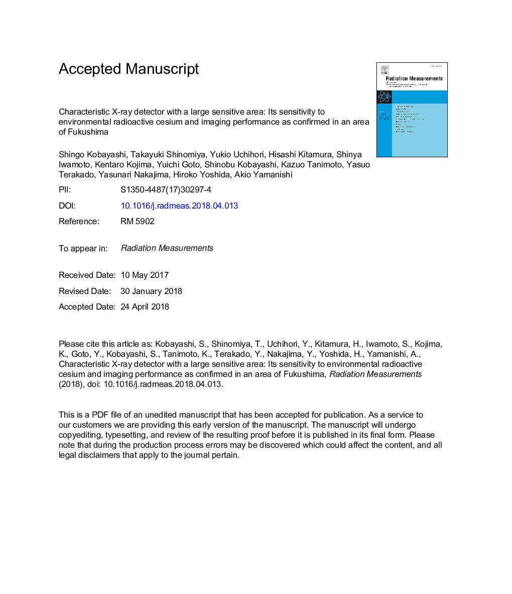 Characteristic X-ray detector with a large sensitive area: Its sensitivity to environmental radioactive cesium and imaging performance as confirmed in an area of Fukushima