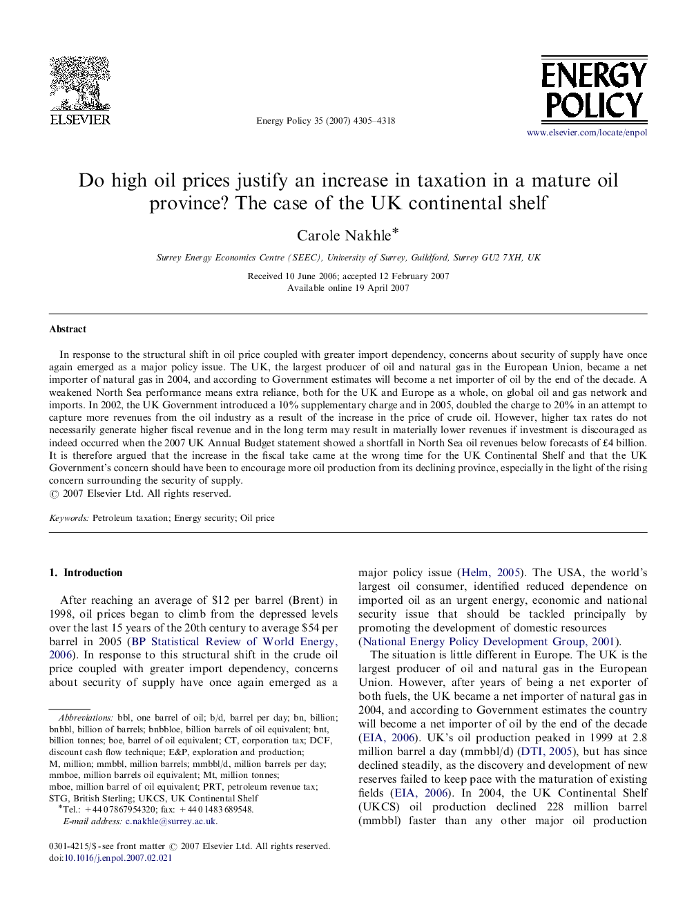 Do high oil prices justify an increase in taxation in a mature oil province? The case of the UK continental shelf