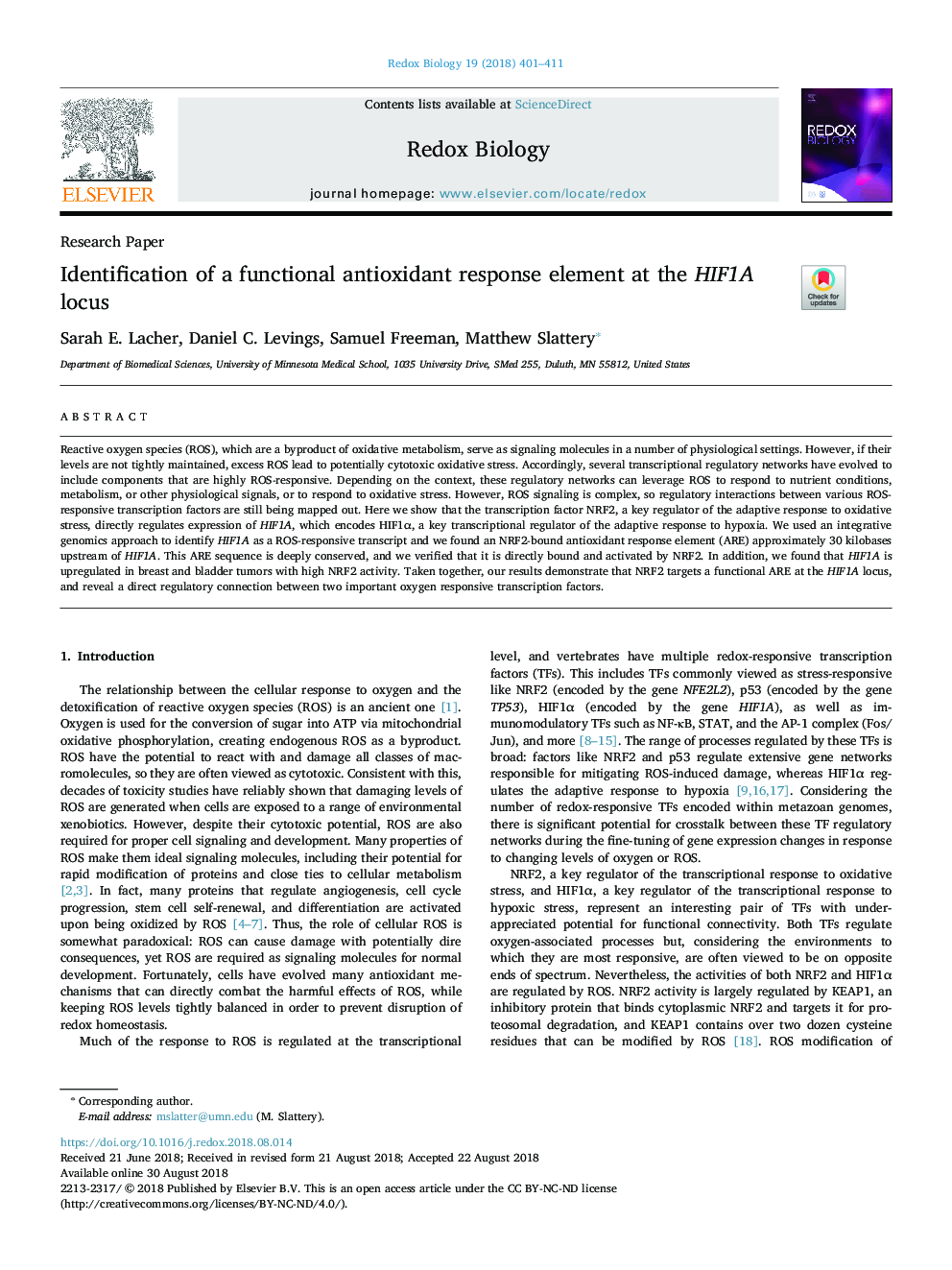 عکس صفحه اول مقاله: Identification of a functional antioxidant response element at the HIF1A locus Identification of a functional antioxidant response element at the HIF1A locus
