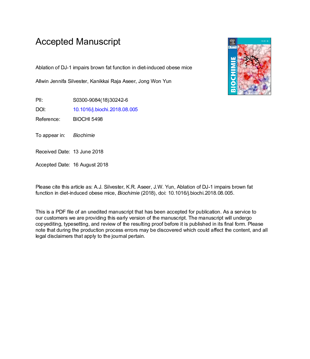 Ablation of DJ-1 impairs brown fat function in diet-induced obese mice