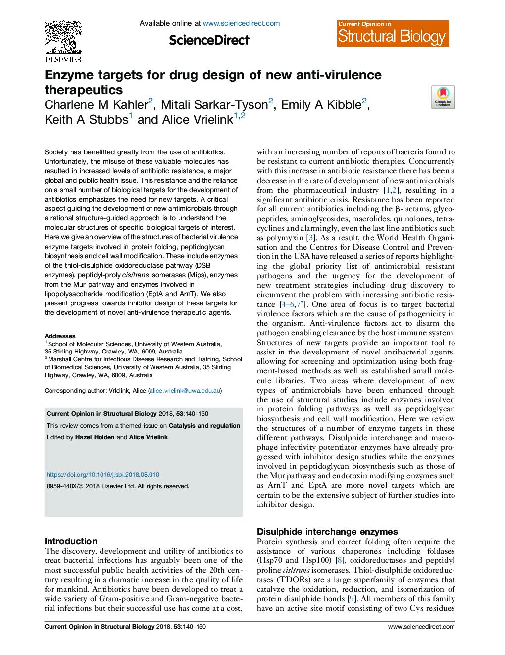 Enzyme targets for drug design of new anti-virulence therapeutics