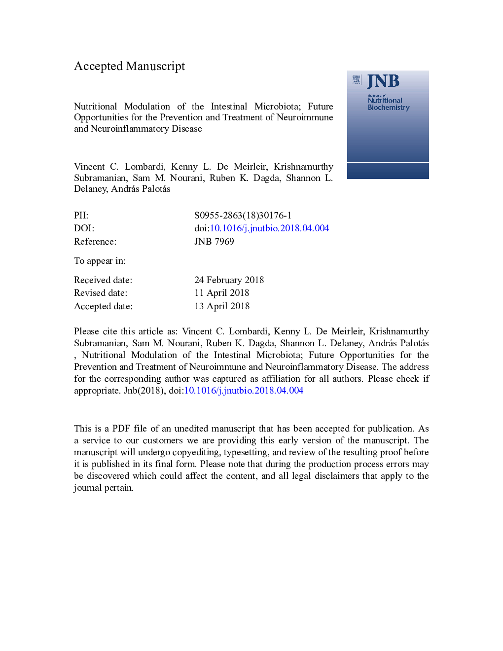 Nutritional modulation of the intestinal microbiota; future opportunities for the prevention and treatment of neuroimmune and neuroinflammatory disease