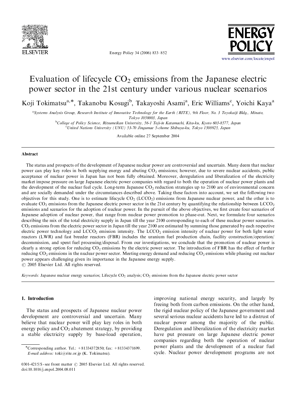 Evaluation of lifecycle CO2 emissions from the Japanese electric power sector in the 21st century under various nuclear scenarios