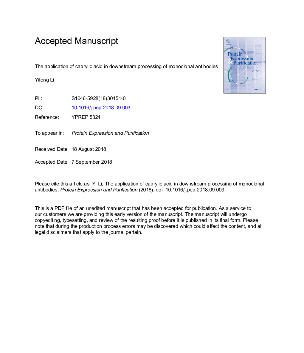 The application of caprylic acid in downstream processing of monoclonal antibodies