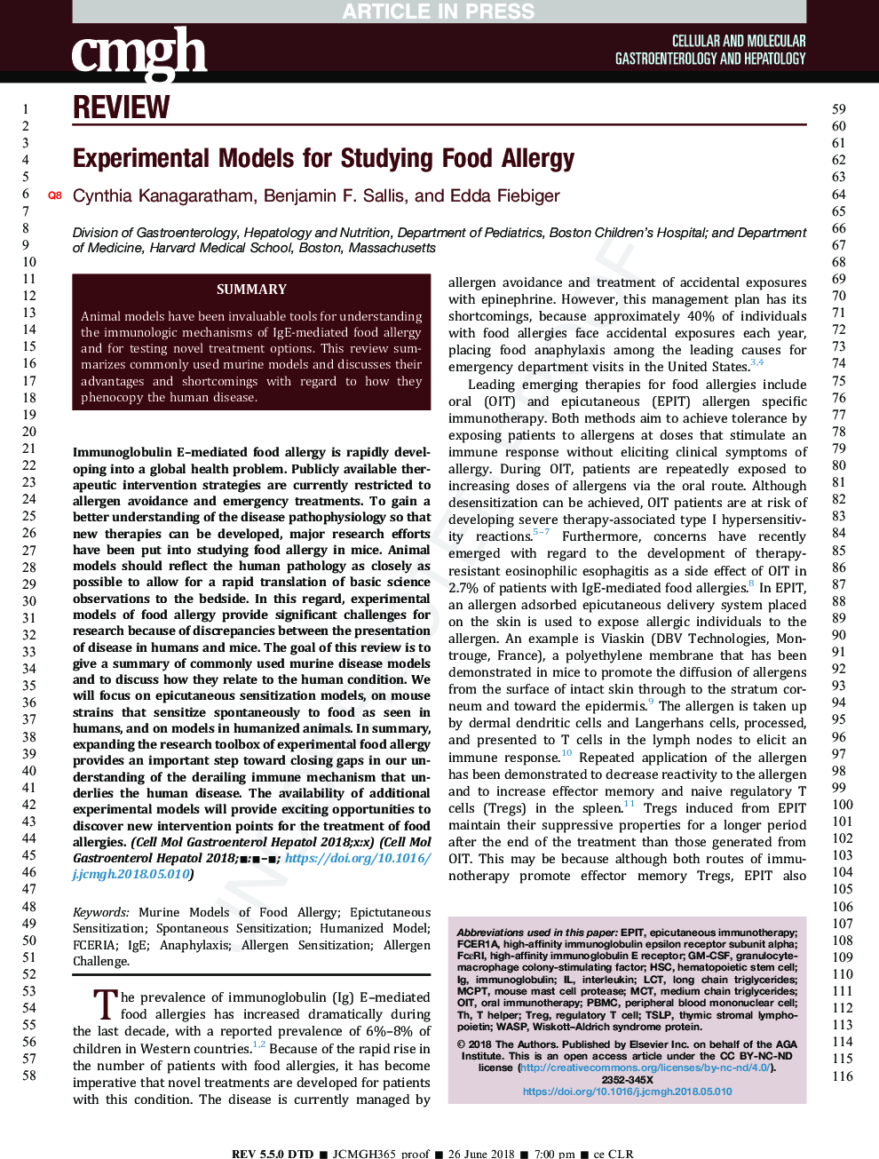Experimental Models for Studying Food Allergy
