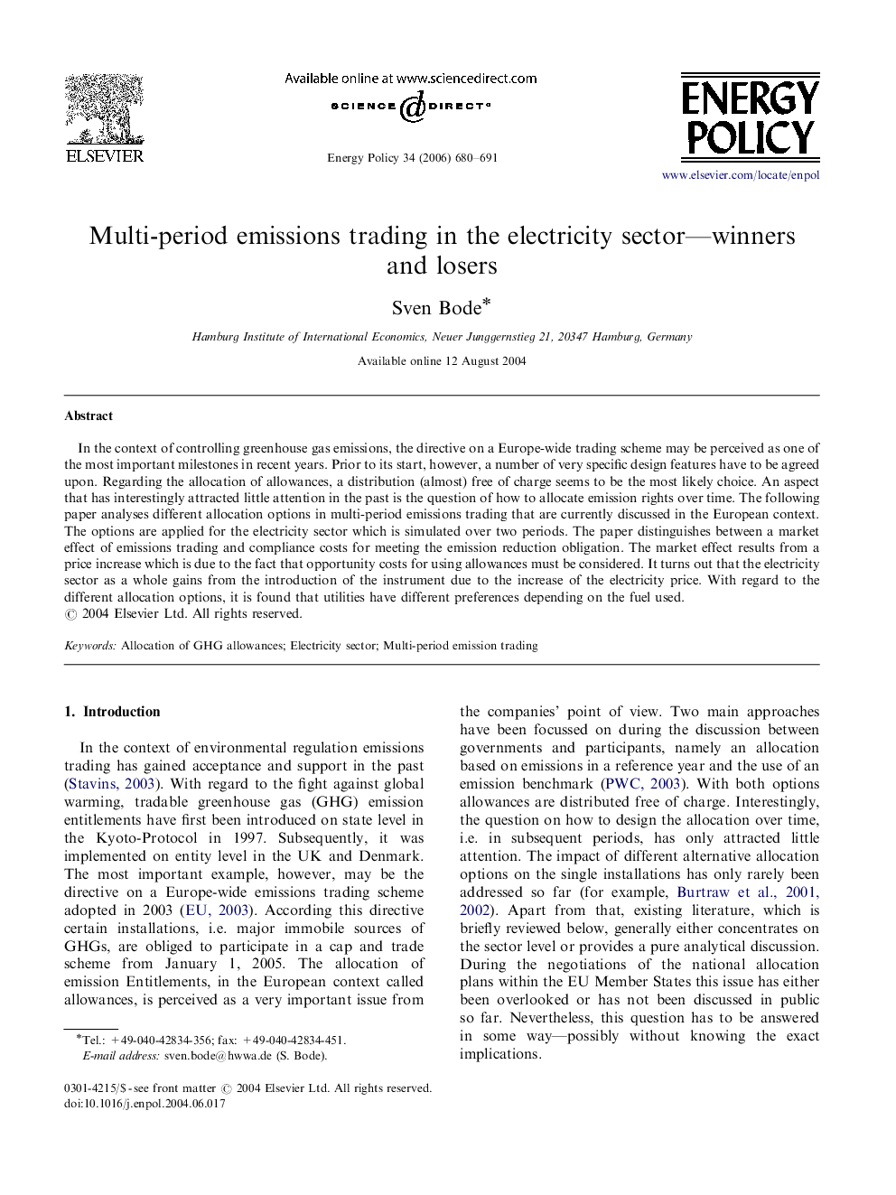 Multi-period emissions trading in the electricity sector—winners and losers