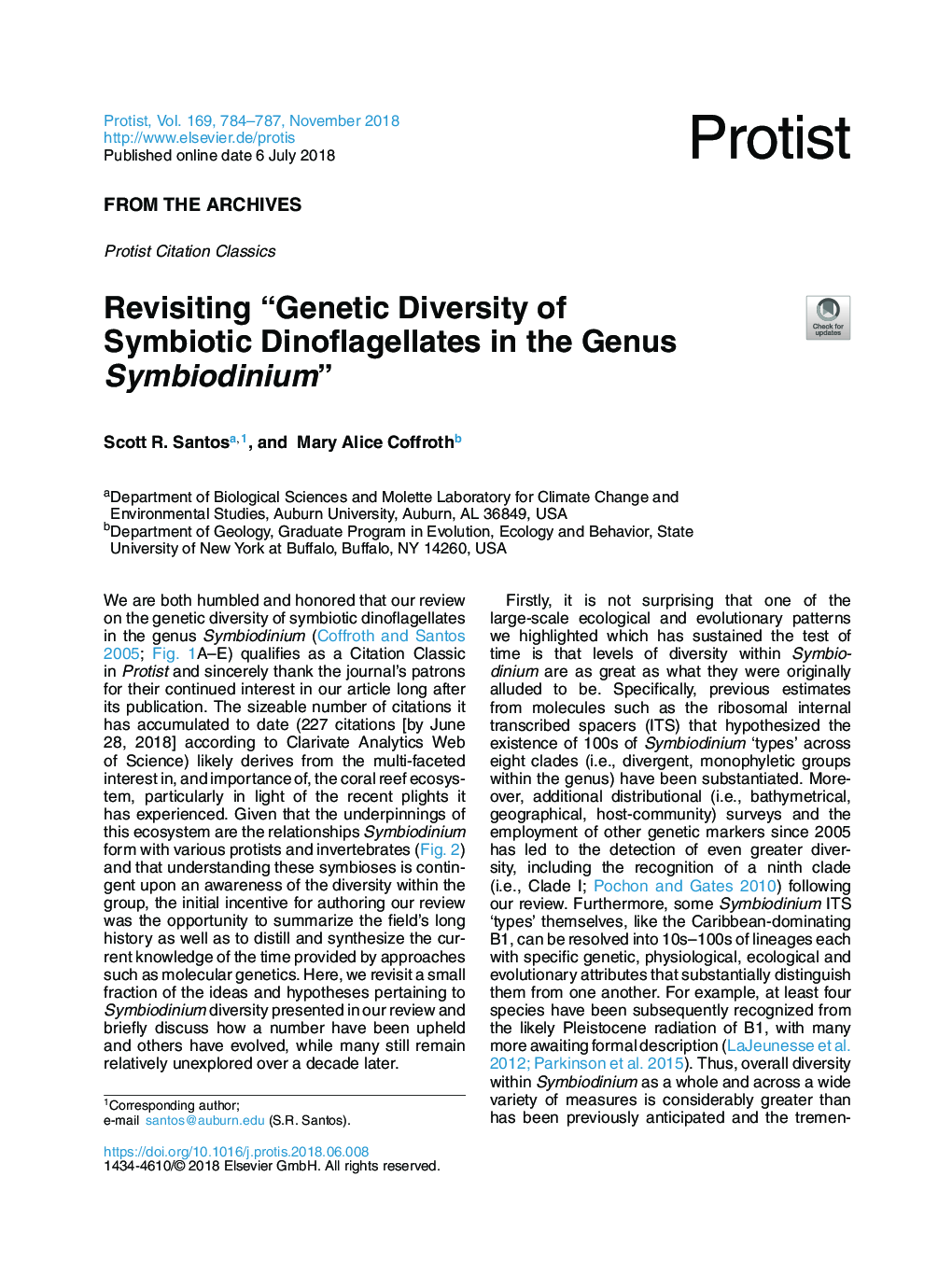 Revisiting “Genetic Diversity of Symbiotic Dinoflagellates in the Genus Symbiodinium”