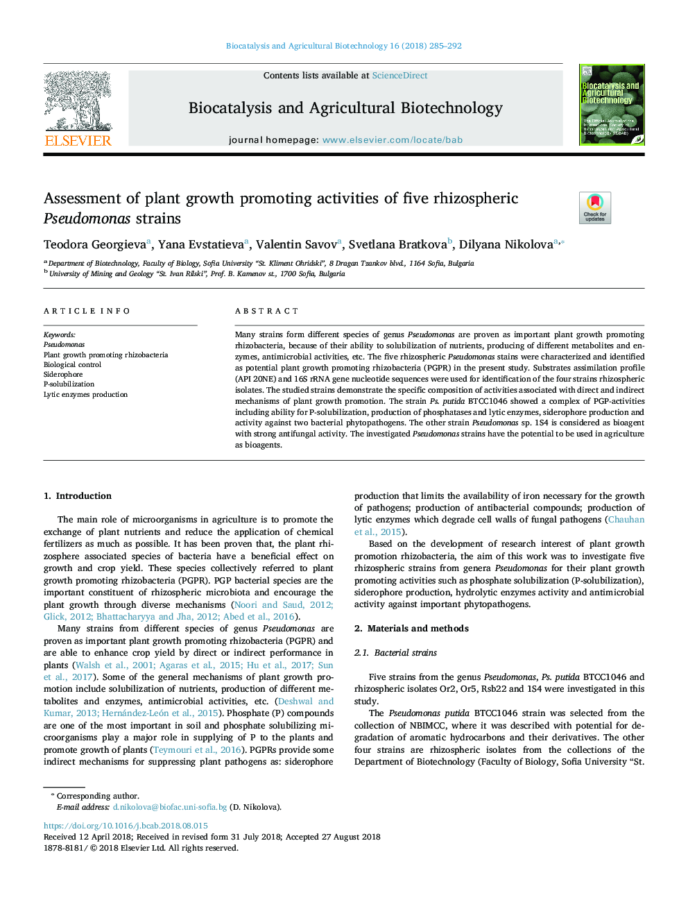 Assessment of plant growth promoting activities of five rhizospheric Pseudomonas strains