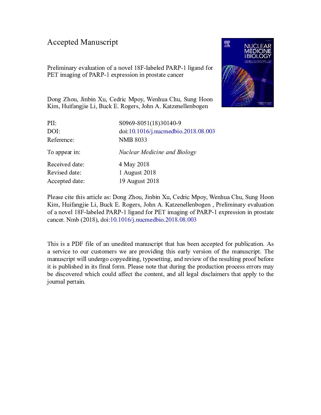 Preliminary evaluation of a novel 18F-labeled PARP-1 ligand for PET imaging of PARP-1 expression in prostate cancer