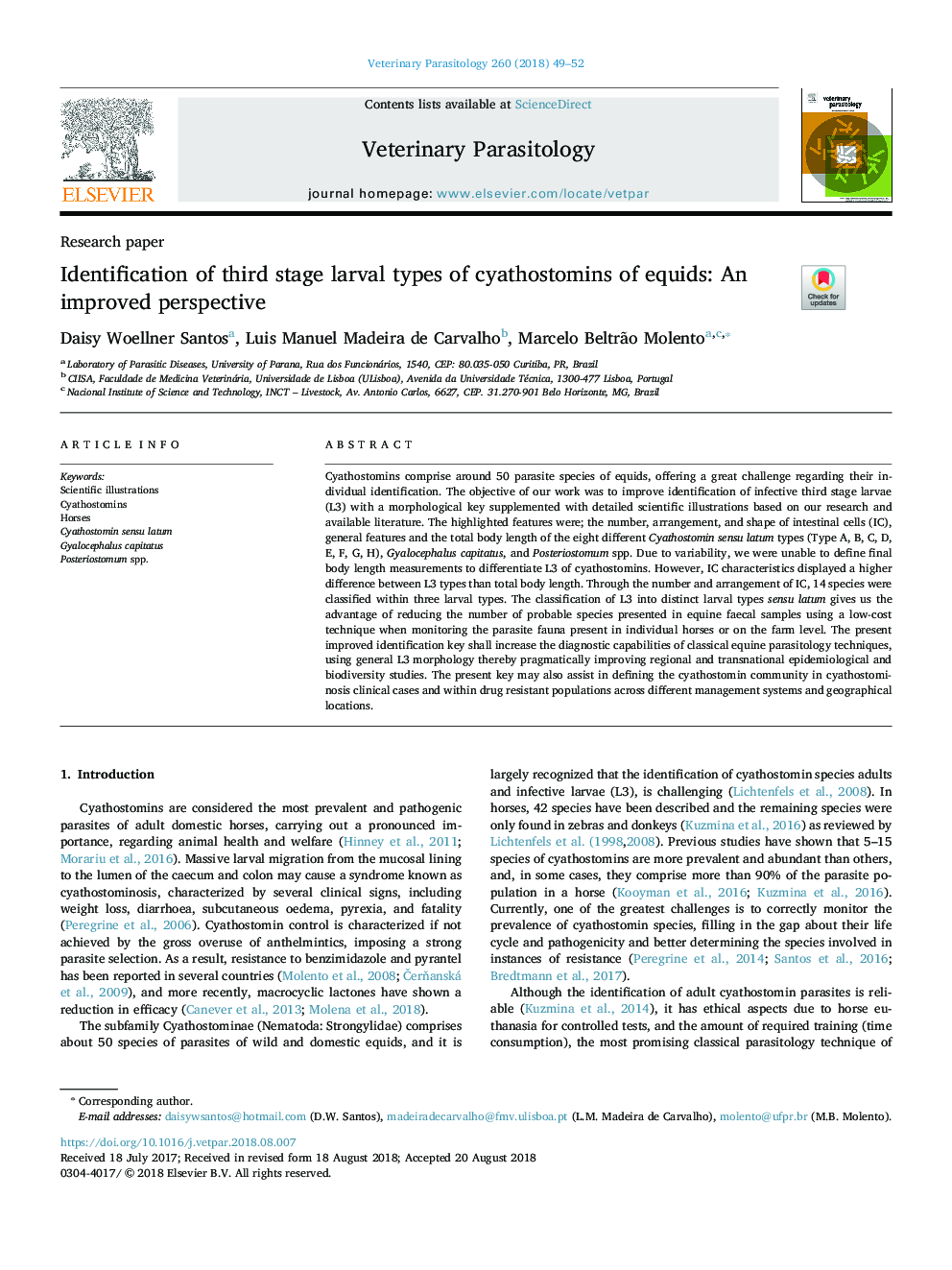 Identification of third stage larval types of cyathostomins of equids: An improved perspective