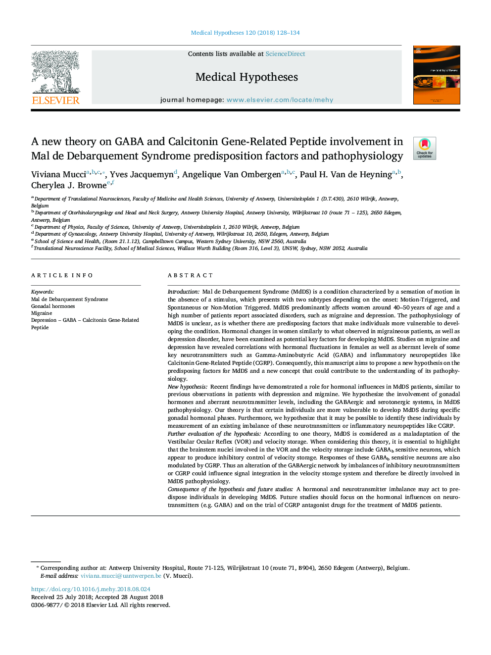 A new theory on GABA and Calcitonin Gene-Related Peptide involvement in Mal de Debarquement Syndrome predisposition factors and pathophysiology