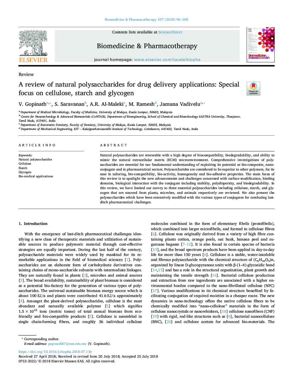 بررسی پلی ساکارید های طبیعی برای برنامه های تحویل دارویی: تمرکز ویژه بر سلولز، نشاسته و گلیکوژن