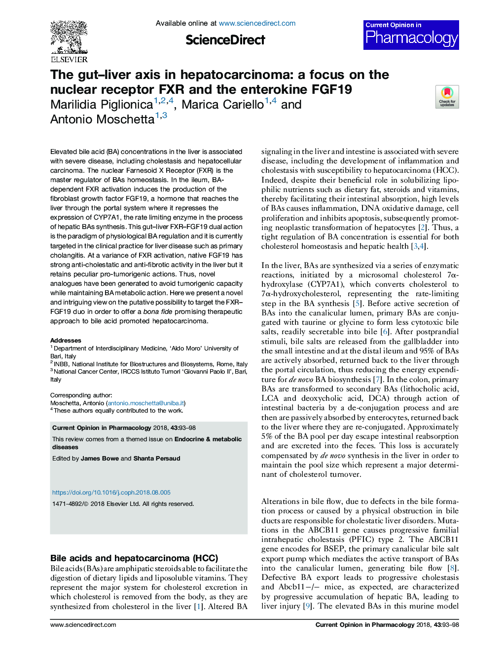 The gut-liver axis in hepatocarcinoma: a focus on the nuclear receptor FXR and the enterokine FGF19