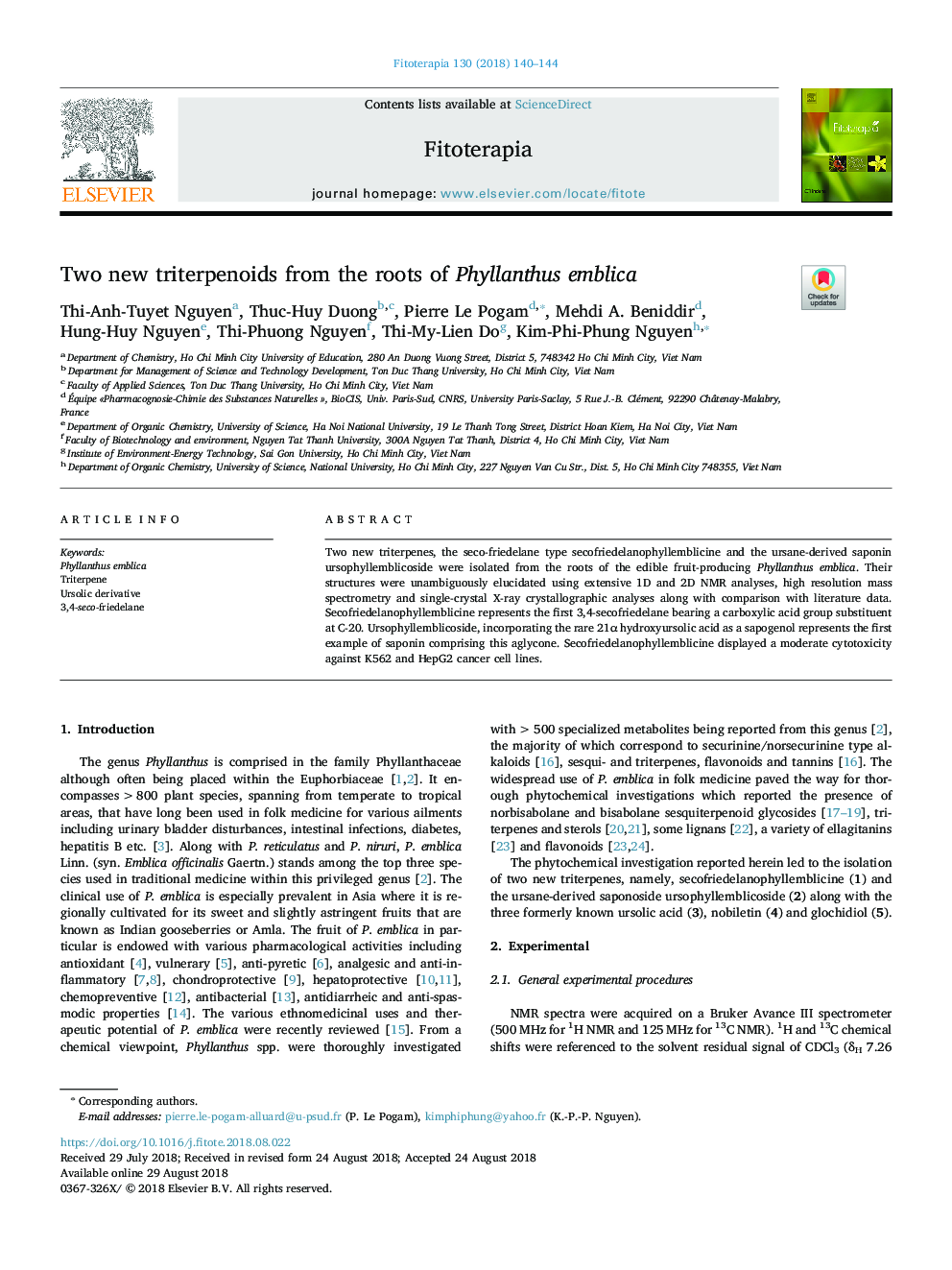 Two new triterpenoids from the roots of Phyllanthus emblica