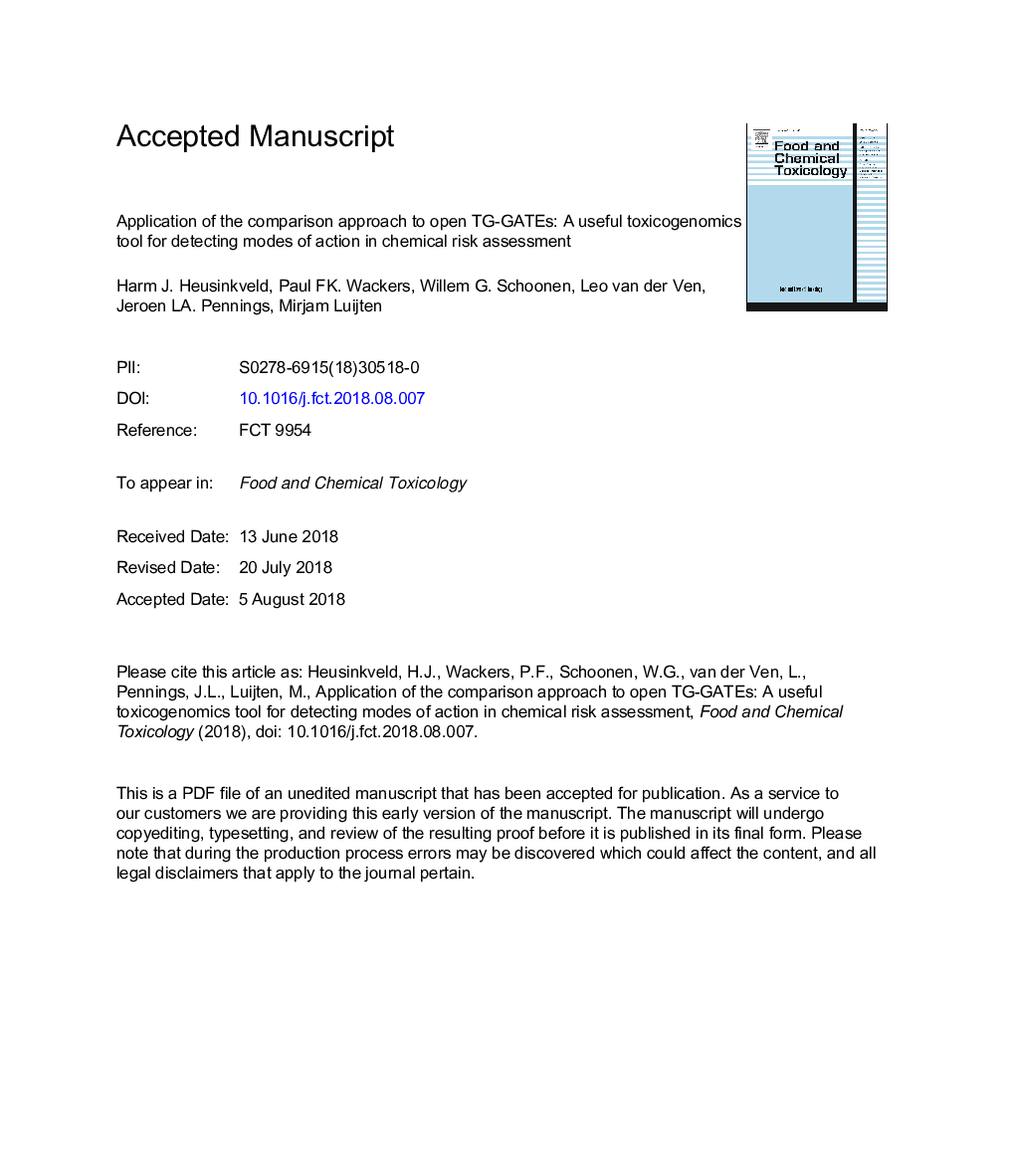 Application of the comparison approach to open TG-GATEs: A useful toxicogenomics tool for detecting modes of action in chemical risk assessment