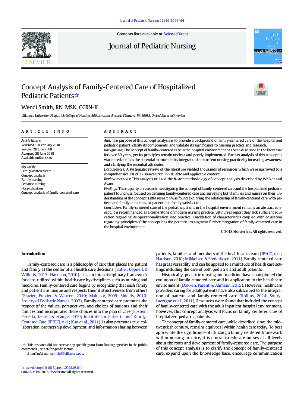 Concept Analysis of Family-Centered Care of Hospitalized Pediatric Patients