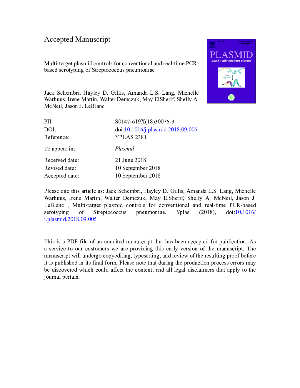 Multi-target plasmid controls for conventional and real-time PCR-based serotyping of Streptococcus pneumoniae