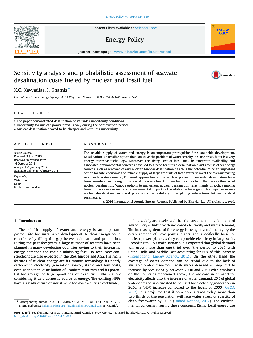 Sensitivity analysis and probabilistic assessment of seawater desalination costs fueled by nuclear and fossil fuel