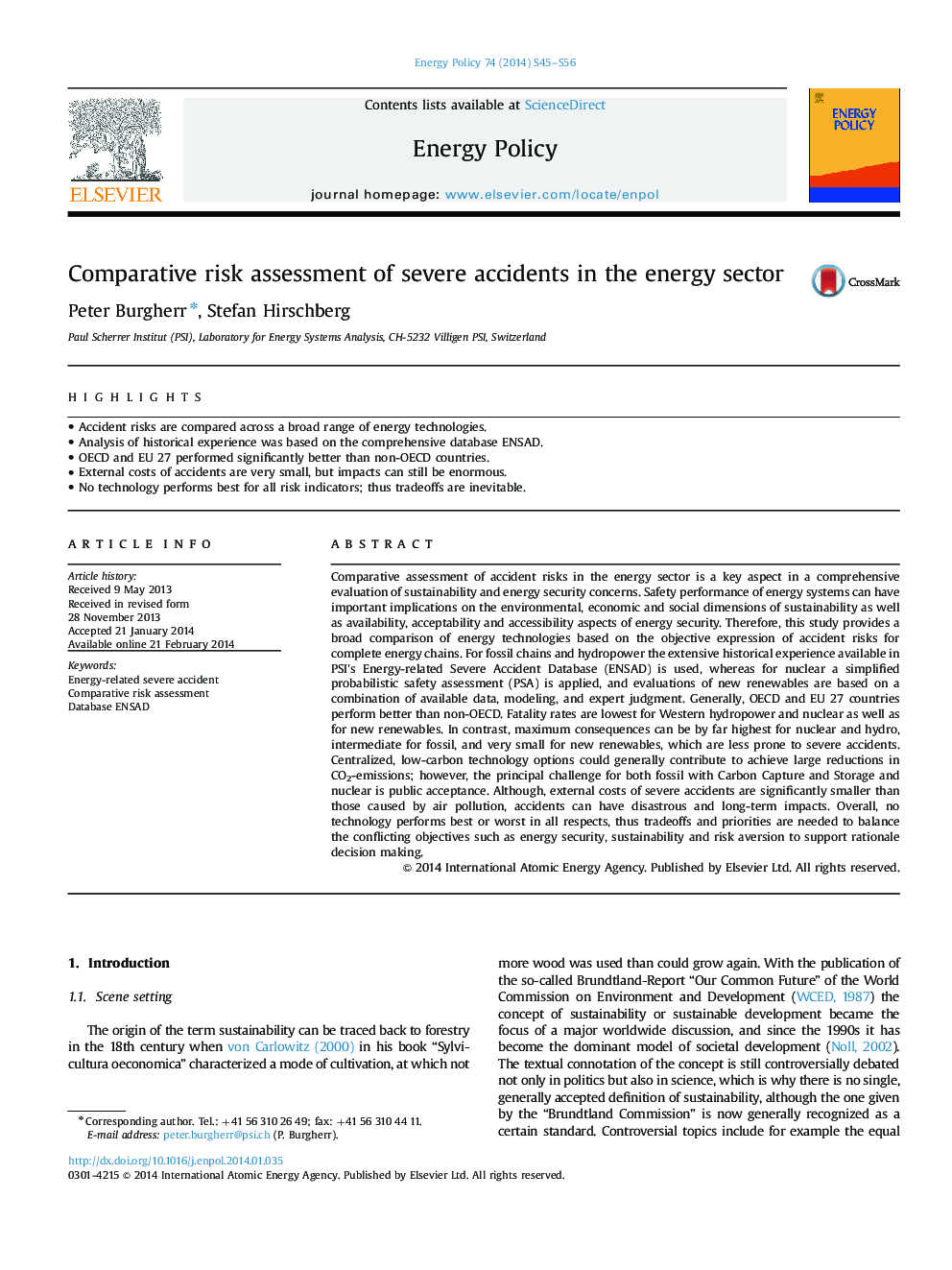 Comparative risk assessment of severe accidents in the energy sector