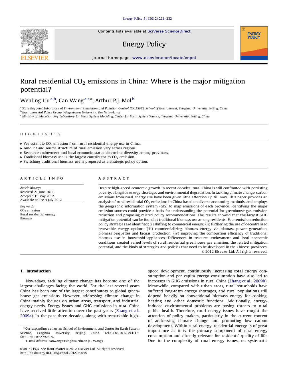 عکس صفحه اول مقاله: Rural residential CO2 emissions in China: Where is the major mitigation potential? Rural residential CO2 emissions in China: Where is the major mitigation potential?