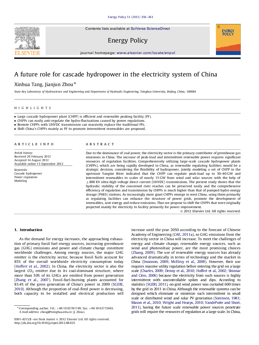 A future role for cascade hydropower in the electricity system of China