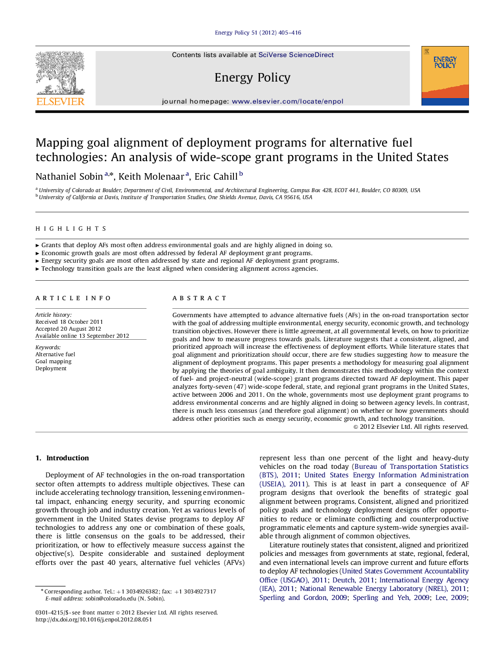 Mapping goal alignment of deployment programs for alternative fuel technologies: An analysis of wide-scope grant programs in the United States