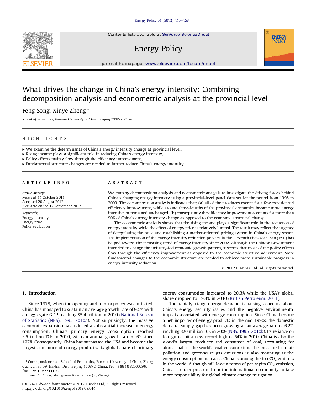 What drives the change in China's energy intensity: Combining decomposition analysis and econometric analysis at the provincial level