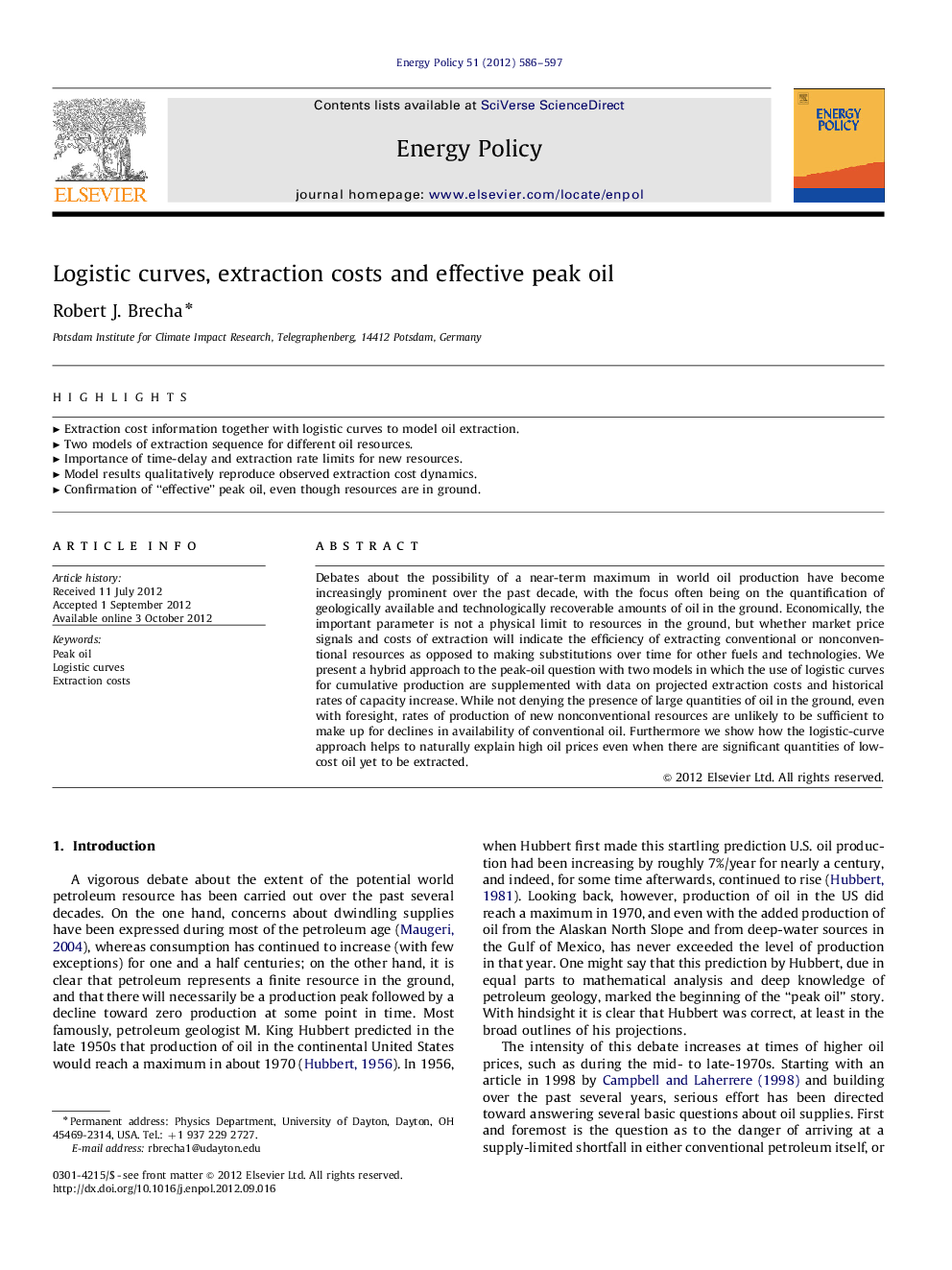 Logistic curves, extraction costs and effective peak oil