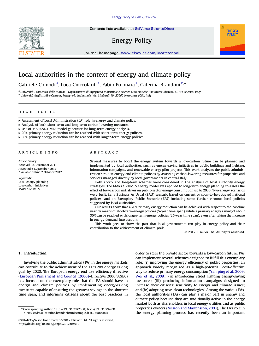 Local authorities in the context of energy and climate policy