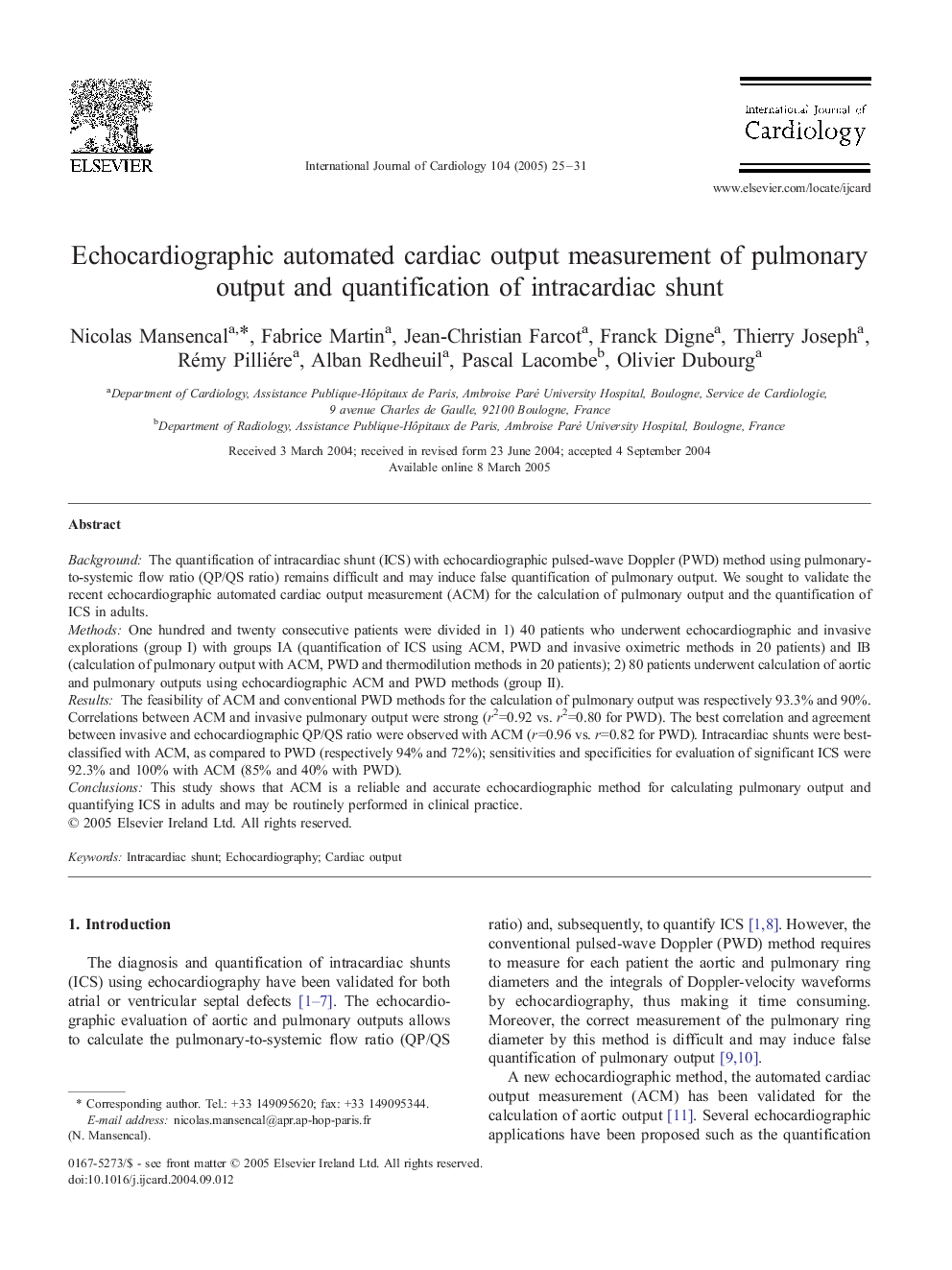 Echocardiographic automated cardiac output measurement of pulmonary output and quantification of intracardiac shunt