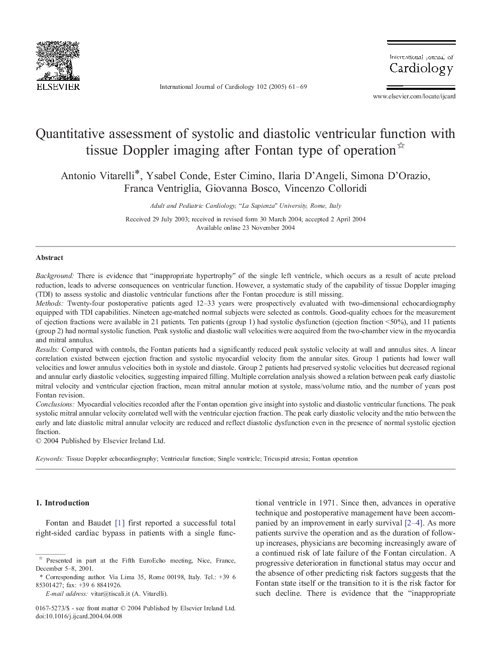 Quantitative assessment of systolic and diastolic ventricular function with tissue Doppler imaging after Fontan type of operation