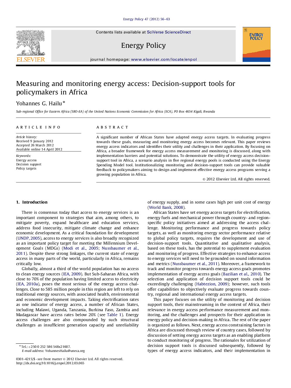 Measuring and monitoring energy access: Decision-support tools for policymakers in Africa