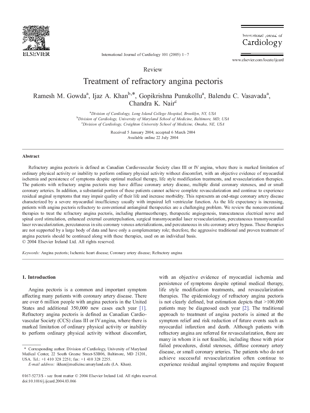 Treatment of refractory angina pectoris