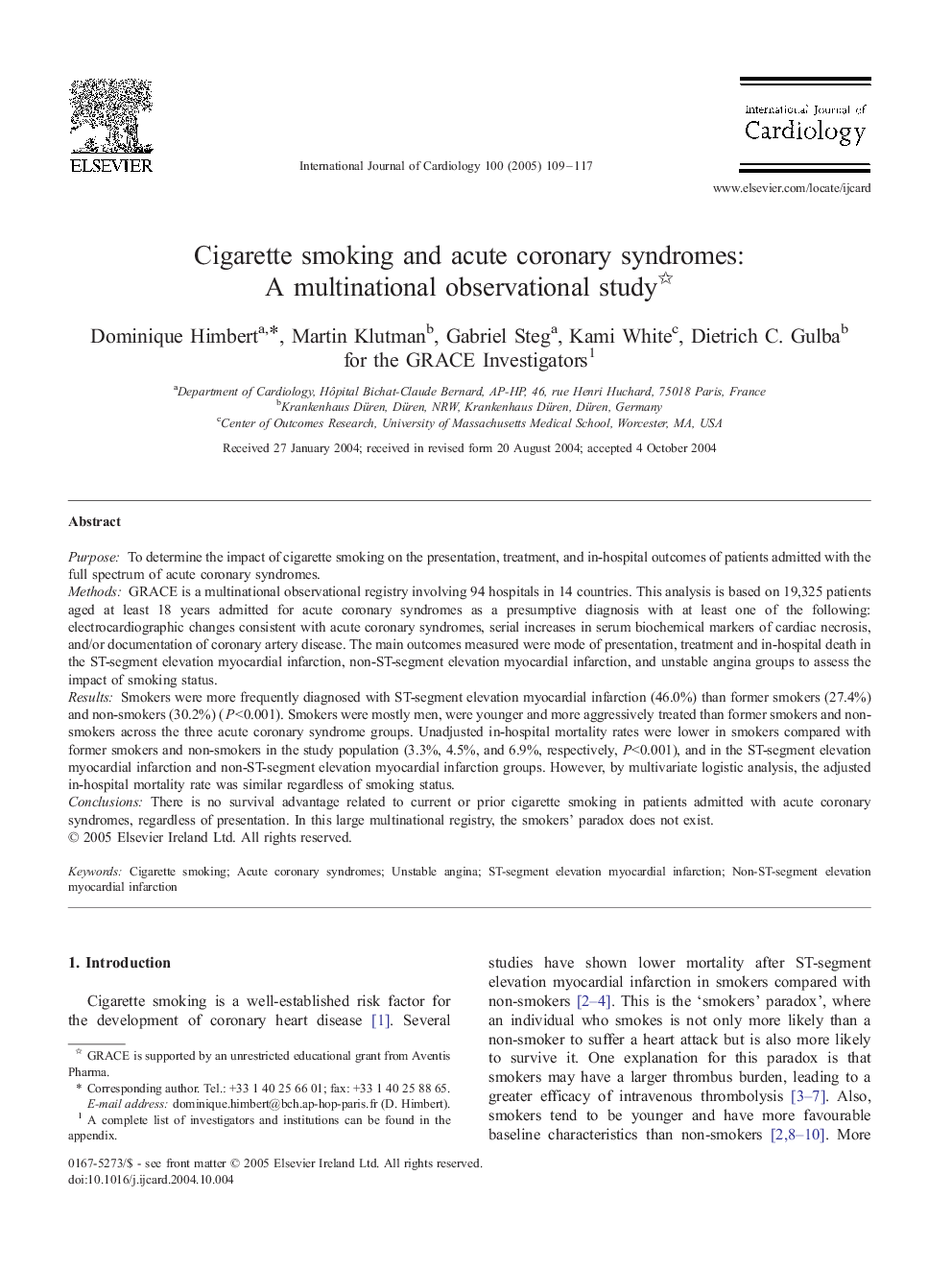 Cigarette smoking and acute coronary syndromes: A multinational observational study