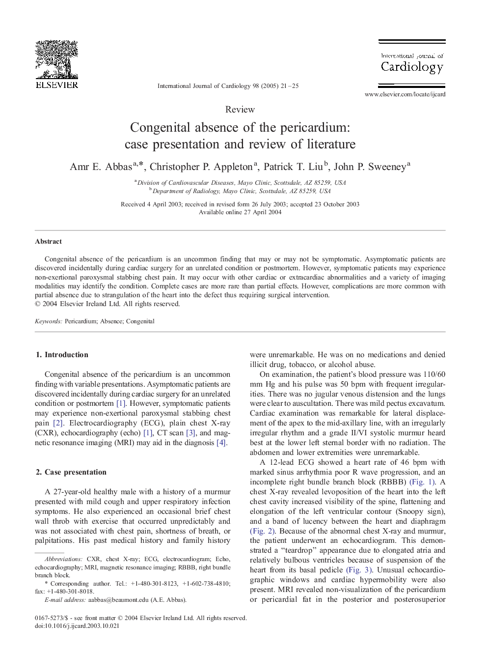 Congenital absence of the pericardium: case presentation and review of literature