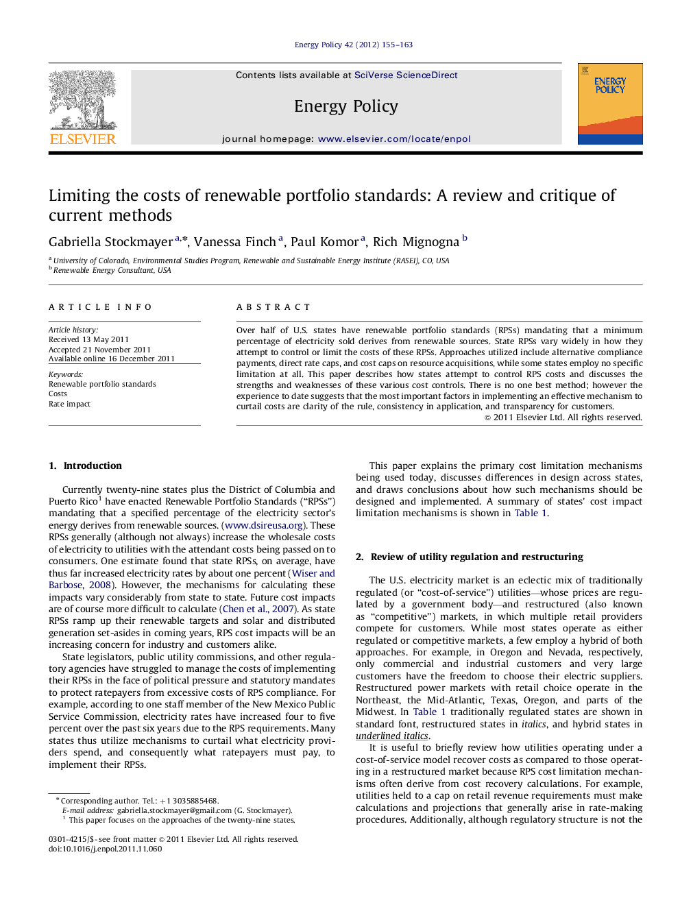 Limiting the costs of renewable portfolio standards: A review and critique of current methods