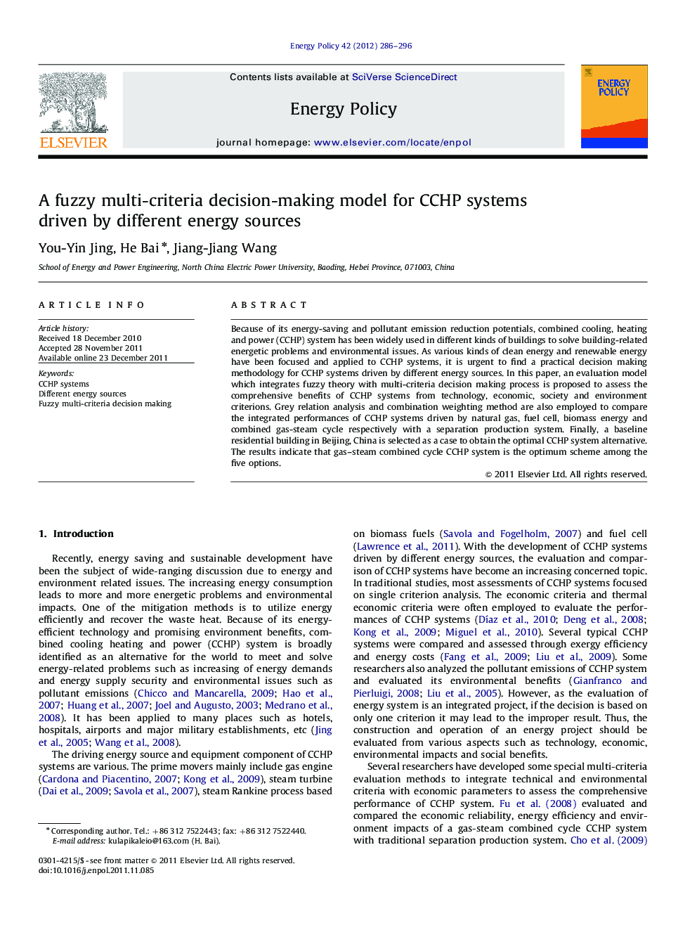 A fuzzy multi-criteria decision-making model for CCHP systems driven by different energy sources